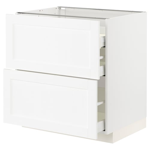 A white METOD kitchen cabinet with drawers. It a classic design with smooth-running drawers.