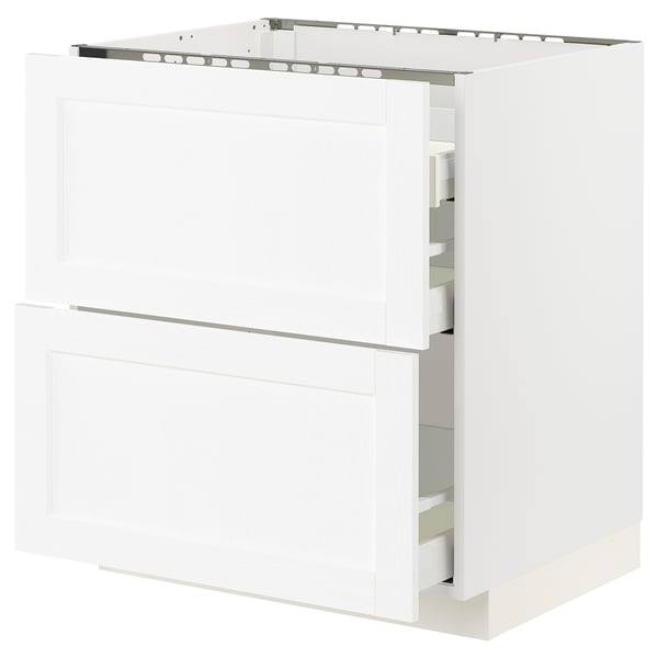 METOD / MAXIMERA Base cab f hob/2 fronts/3 drawers, white Enköping/white wood effect, 75x60x80 cm