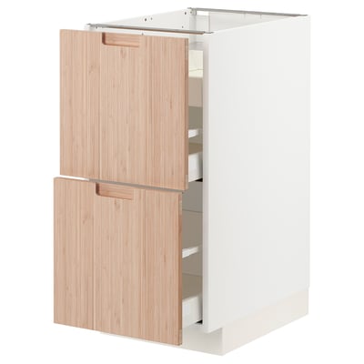 METOD / MAXIMERA Base cab f hob/2 fronts/3 drawers, white/Fröjered light bamboo, 40x60x80 cm