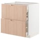 METOD / MAXIMERA Base cab f hob/2 fronts/3 drawers, white/Fröjered light bamboo, 80x60x80 cm