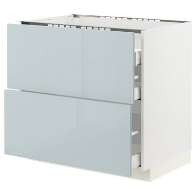 METOD / MAXIMERA Base cab f hob/2 fronts/3 drawers, white/Kallarp light grey-blue, 90x60x80 cm
