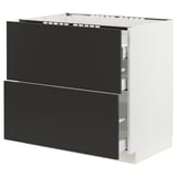 METOD / MAXIMERA Base cab f hob/2 fronts/3 drawers, white/Nickebo matt anthracite, 90x60x80 cm