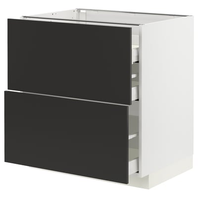 METOD / MAXIMERA Base cab f hob/2 fronts/3 drawers, white/Nickebo matt anthracite, 80x60x80 cm