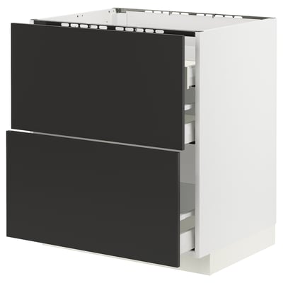 METOD / MAXIMERA Base cab f hob/2 fronts/3 drawers, white/Nickebo matt anthracite, 75x60x80 cm