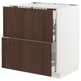 METOD / MAXIMERA Base cab f hob/2 fronts/3 drawers, white/Sinarp brown, 75x60x80 cm