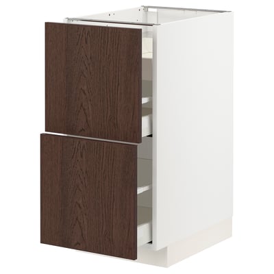 METOD / MAXIMERA Base cab f hob/2 fronts/3 drawers, white/Sinarp brown, 40x60x80 cm