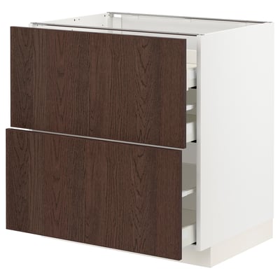 METOD / MAXIMERA Base cab f hob/2 fronts/3 drawers, white/Sinarp brown, 80x60x80 cm