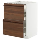 METOD / MAXIMERA Base cab f hob/2 fronts/3 drawers, white/Stensta dark brown ash veneer, 60x60x80 cm