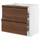 METOD / MAXIMERA Base cab f hob/2 fronts/3 drawers, white/Stensta dark brown ash veneer, 90x60x80 cm