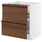 METOD / MAXIMERA Base cab f hob/2 fronts/3 drawers, white/Stensta dark brown ash veneer, 75x60x80 cm