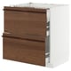 METOD / MAXIMERA Base cab f hob/2 fronts/3 drawers, white/Stensta dark brown ash veneer, 75x60x80 cm