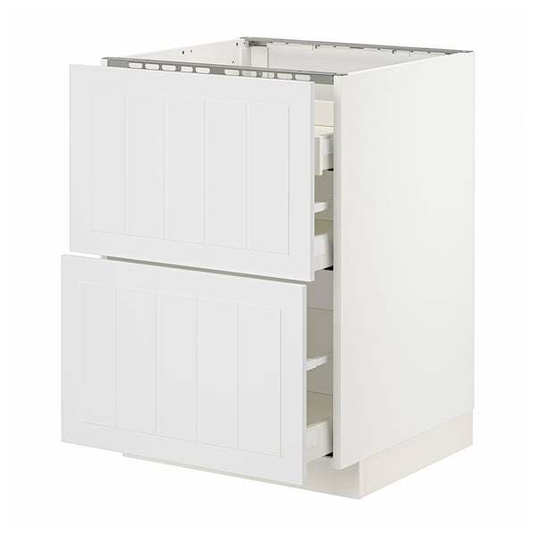 METOD / MAXIMERA Base cab f hob/2 fronts/3 drawers, white/Stensund white, 60x60x80 cm