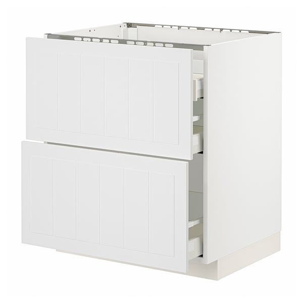 METOD / MAXIMERA Base cab f hob/2 fronts/3 drawers, white/Stensund white, 75x60x80 cm