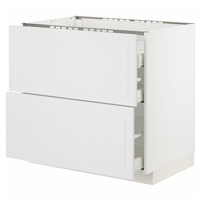METOD / MAXIMERA Base cab f hob/2 fronts/3 drawers, white/Stensund white, 90x60x80 cm