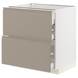 METOD / MAXIMERA Base cab f hob/2 fronts/3 drawers, white/Upplöv matt dark beige, 80x60x80 cm