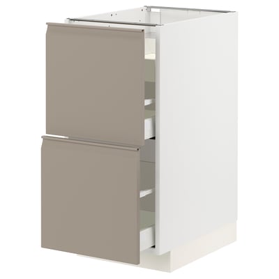 METOD / MAXIMERA Base cab f hob/2 fronts/3 drawers, white/Upplöv matt dark beige, 40x60x80 cm