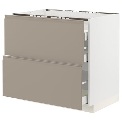 METOD / MAXIMERA Base cab f hob/2 fronts/3 drawers, white/Upplöv matt dark beige, 90x60x80 cm