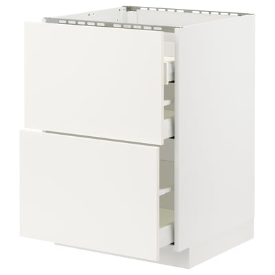 METOD / MAXIMERA Base cab f hob/2 fronts/3 drawers, white/Vallstena white, 60x60x80 cm