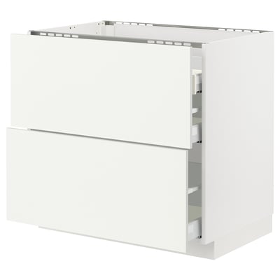 METOD / MAXIMERA Base cab f hob/2 fronts/3 drawers, white/Vallstena white, 90x60x80 cm