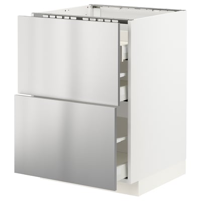 METOD / MAXIMERA Base cab f hob/2 fronts/3 drawers, white/Vårsta stainless steel, 60x60x80 cm