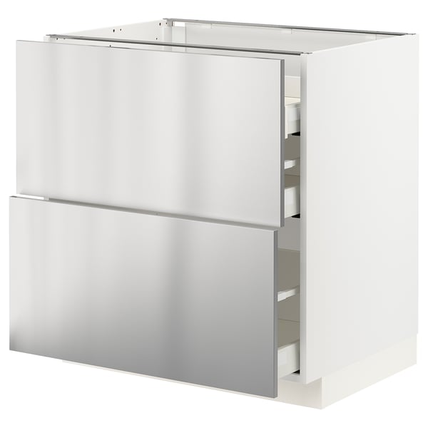 METOD / MAXIMERA Base cab f hob/2 fronts/3 drawers, white/Vårsta stainless steel, 80x60x80 cm