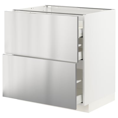 METOD / MAXIMERA Base cab f hob/2 fronts/3 drawers, white/Vårsta stainless steel, 80x60x80 cm
