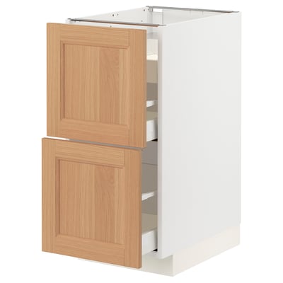 METOD / MAXIMERA Base cab f hob/2 fronts/3 drawers, white/Vedhamn oak, 40x60x80 cm