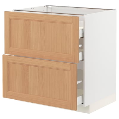 METOD / MAXIMERA Base cab f hob/2 fronts/3 drawers, white/Vedhamn oak, 80x60x80 cm