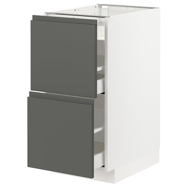 METOD / MAXIMERA Base cab f hob/2 fronts/3 drawers, white/Voxtorp dark grey, 40x60x80 cm
