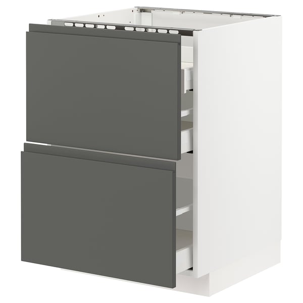 METOD / MAXIMERA Base cab f hob/2 fronts/3 drawers, white/Voxtorp dark grey, 60x60x80 cm