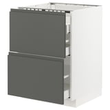METOD / MAXIMERA Base cab f hob/2 fronts/3 drawers, white/Voxtorp dark grey, 60x60x80 cm