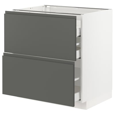 METOD / MAXIMERA Base cab f hob/2 fronts/3 drawers, white/Voxtorp dark grey, 80x60x80 cm