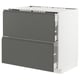 METOD / MAXIMERA Base cab f hob/2 fronts/3 drawers, white/Voxtorp dark grey, 90x60x80 cm