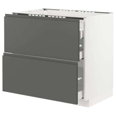 METOD / MAXIMERA Base cab f hob/2 fronts/3 drawers, white/Voxtorp dark grey, 90x60x80 cm