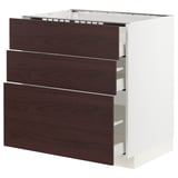 METOD / MAXIMERA Base cab f hob/3 fronts/3 drawers, white Askersund/dark brown ash effect, 80x60x80 cm