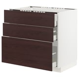 METOD / MAXIMERA Base cab f hob/3 fronts/3 drawers, white Askersund/dark brown ash effect, 90x60x80 cm
