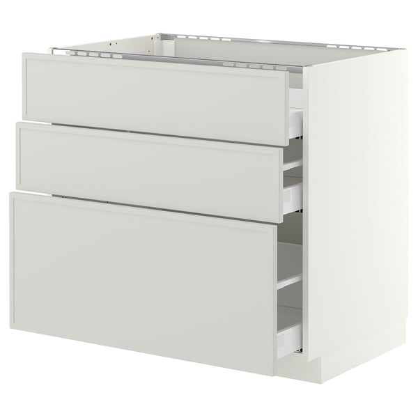 METOD / MAXIMERA Base cab f hob/3 fronts/3 drawers, white/Aspudden light grey, 90x60x80 cm