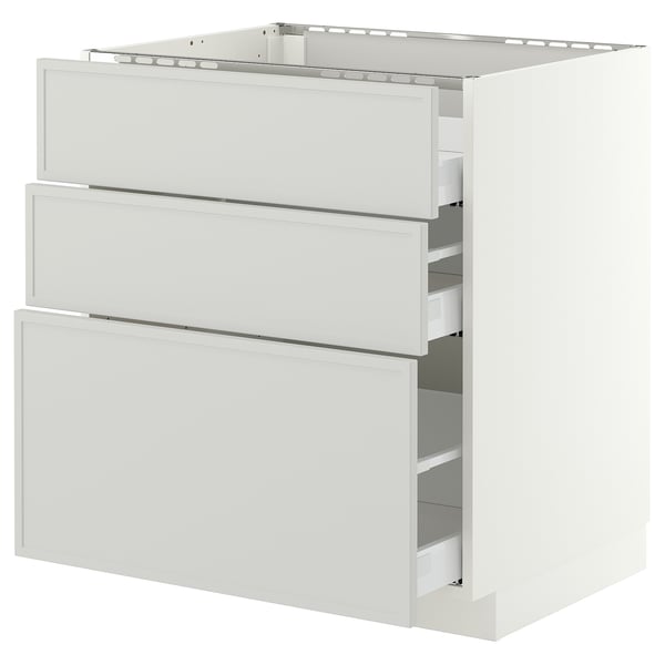 METOD / MAXIMERA Base cab f hob/3 fronts/3 drawers, white/Aspudden light grey, 75x60x80 cm