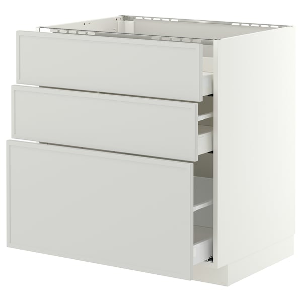 METOD / MAXIMERA Base cab f hob/3 fronts/3 drawers, white/Aspudden light grey, 80x60x80 cm