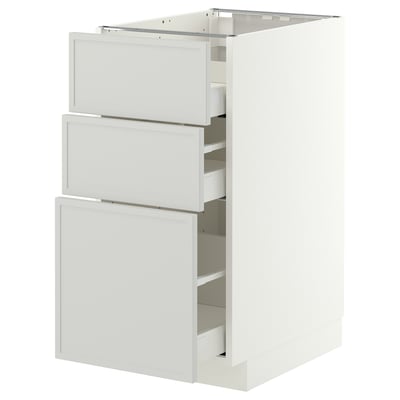 METOD / MAXIMERA Base cab f hob/3 fronts/3 drawers, white/Aspudden light grey, 40x60x80 cm