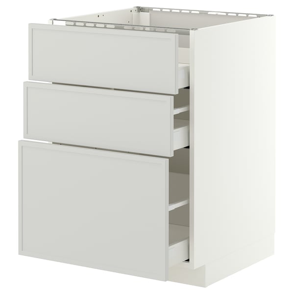 METOD / MAXIMERA Base cab f hob/3 fronts/3 drawers, white/Aspudden light grey, 60x60x80 cm