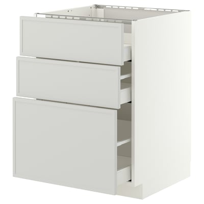 METOD / MAXIMERA Base cab f hob/3 fronts/3 drawers, white/Aspudden light grey, 60x60x80 cm