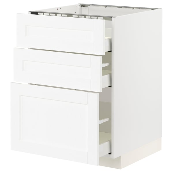 METOD / MAXIMERA Base cab f hob/3 fronts/3 drawers, white Enköping/white wood effect, 60x60x80 cm