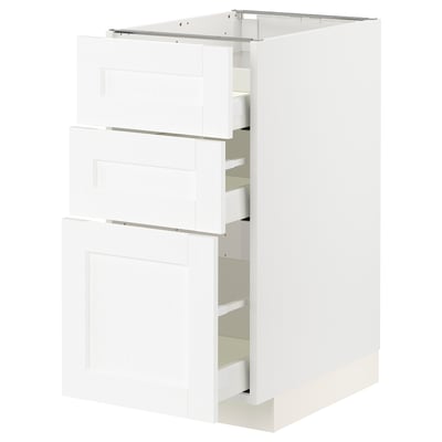 METOD / MAXIMERA Base cab f hob/3 fronts/3 drawers, white Enköping/white wood effect, 40x60x80 cm