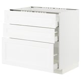 METOD / MAXIMERA Base cab f hob/3 fronts/3 drawers, white Enköping/white wood effect, 90x60x80 cm