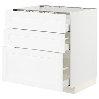 METOD / MAXIMERA Base cab f hob/3 fronts/3 drawers, white Enköping/white wood effect, 80x60x80 cm