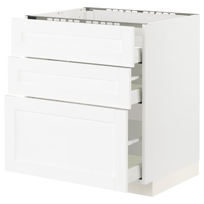 METOD / MAXIMERA Base cab f hob/3 fronts/3 drawers, white Enköping/white wood effect, 75x60x80 cm