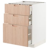METOD / MAXIMERA Base cab f hob/3 fronts/3 drawers, white/Fröjered light bamboo, 60x60x80 cm