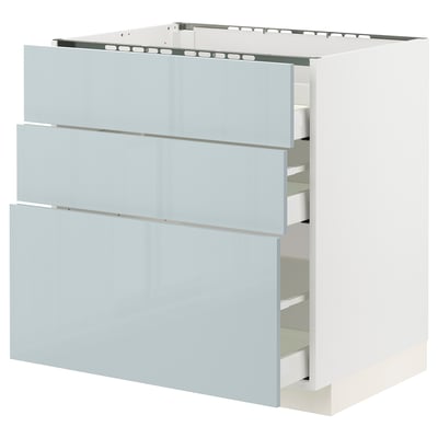METOD / MAXIMERA Base cab f hob/3 fronts/3 drawers, white/Kallarp light grey-blue, 80x60x80 cm