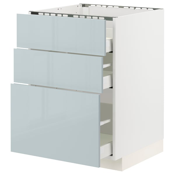 METOD / MAXIMERA Base cab f hob/3 fronts/3 drawers, white/Kallarp light grey-blue, 60x60x80 cm